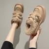 Shoes Woman Flats Round Toe Clogs Platform Loafers with Fur Increas Height Dress New Winter Creepers Slip-on Solid Short Plush F