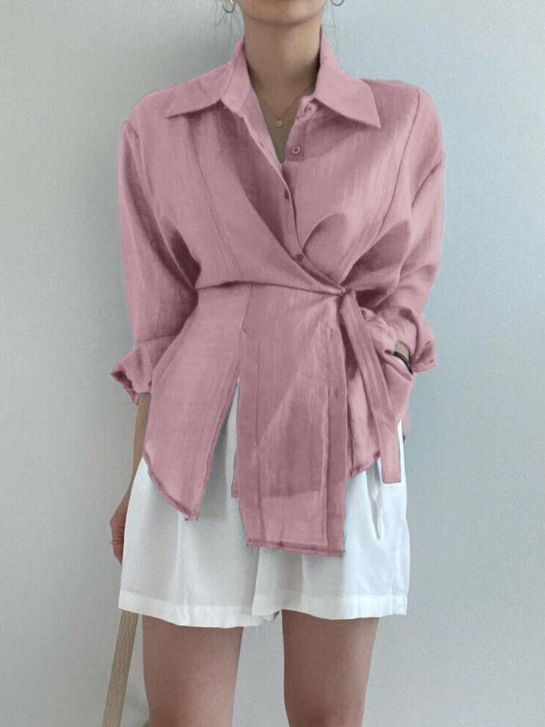 Свободная блузка с длинным рукавом, женская одежда, нерегулярная белая солнцезащитная рубашка, женские модные повседневные рубашки на пуговицах 2023, топы 15674