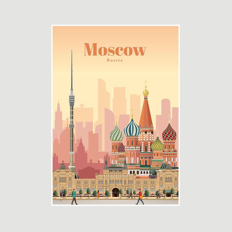 White Paper Cartoon City Landscape Poster Mural London Paris Travel Cities Prints Bedroom Decoration Painting Funny Abstract Wall Art Decor