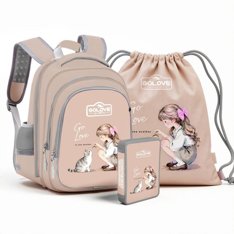 Kids School Backpack Grades 1-2 Lightweight Spine-Protective Waterproof Oxford Fabric Bag With Air-Cushion Straps