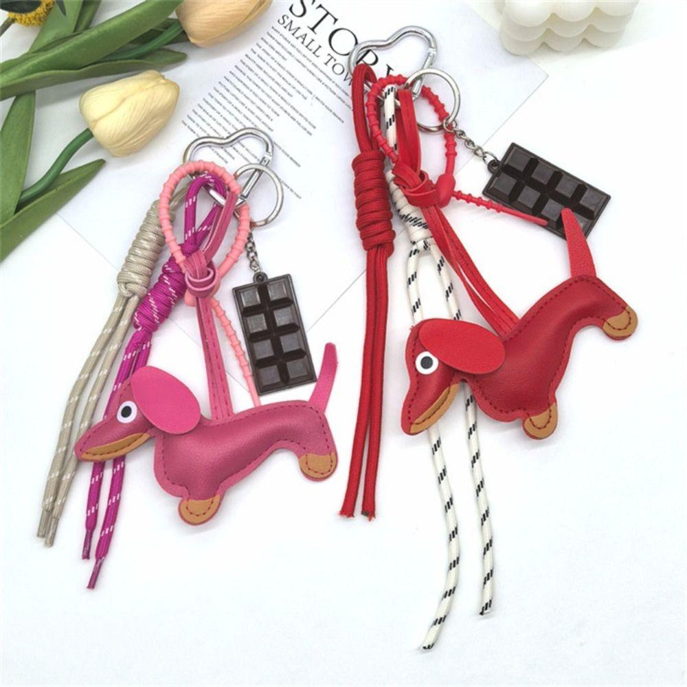 Hanging Ornament Dachshund Keychain Leather Dog Keyring Jewelry Gift Dachshund Pendant Car Keyring