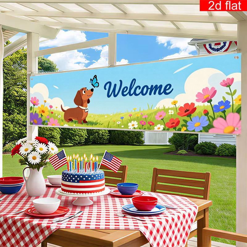 Butterfly Pet Welcome Banner, Outdoor Garden Fence Dog Home Decoration