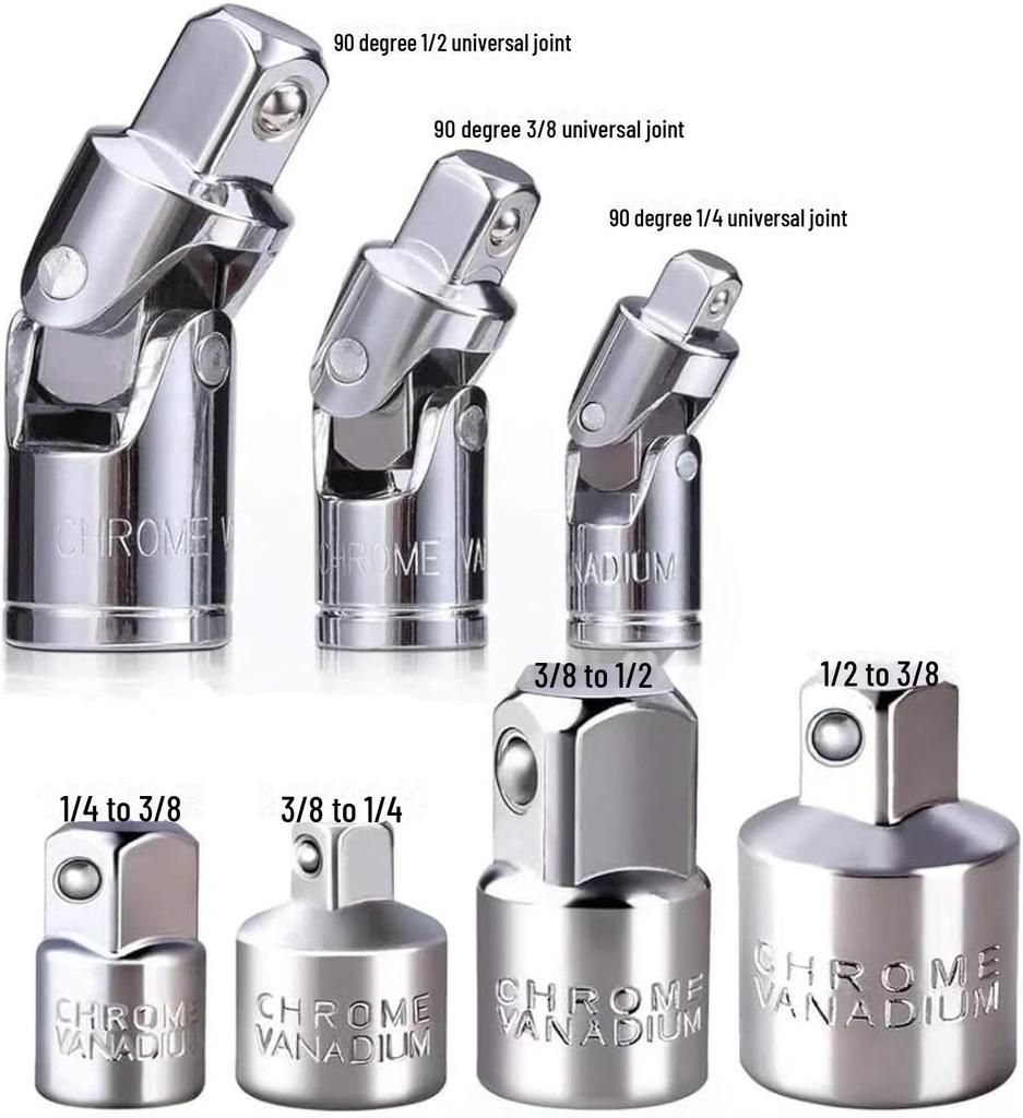 Набор адаптеров для торцевых ключей с храповым механизмом CRV: 1/2", 3/8", 1/4"