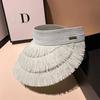 Women's Summer Open Top Sun Hat Fringe Straw Hat UV Protection Outdoor Beach Parma Designer Fashion Brand Sun Hat