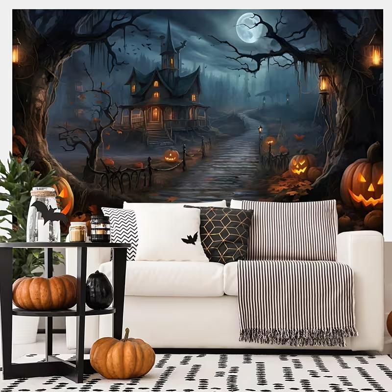 2D Haunted House Backdrop for Halloween & Spooky Themed Party