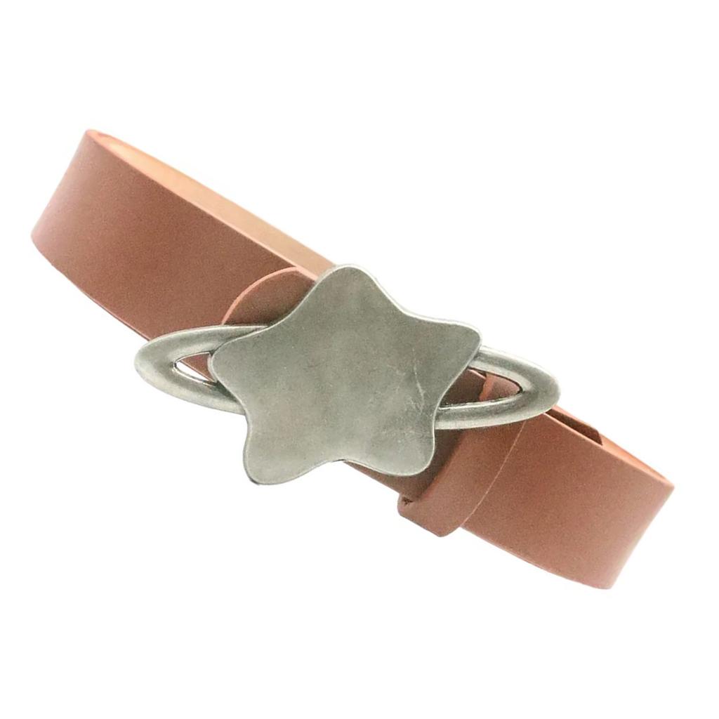 Fashionable Star Buckle Belt for Lady Girls and Women Classic Solid Color Waist Ornament Adjustable PU Leather Sash