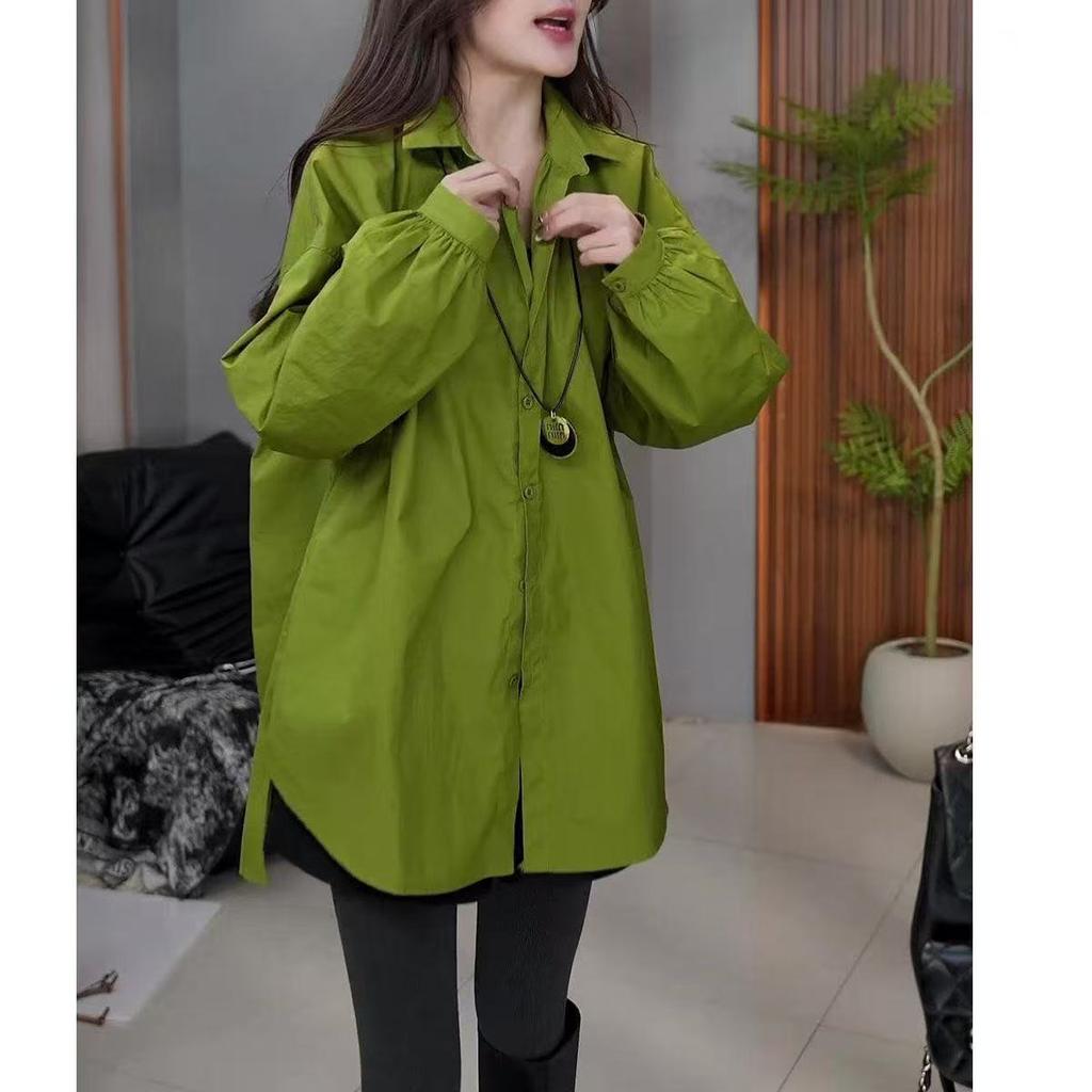 Рубашка свободного покроя на весну, утягивающая, с длинным рукавом, повседневная блузка средней длины, закрывающая живот, модные топы