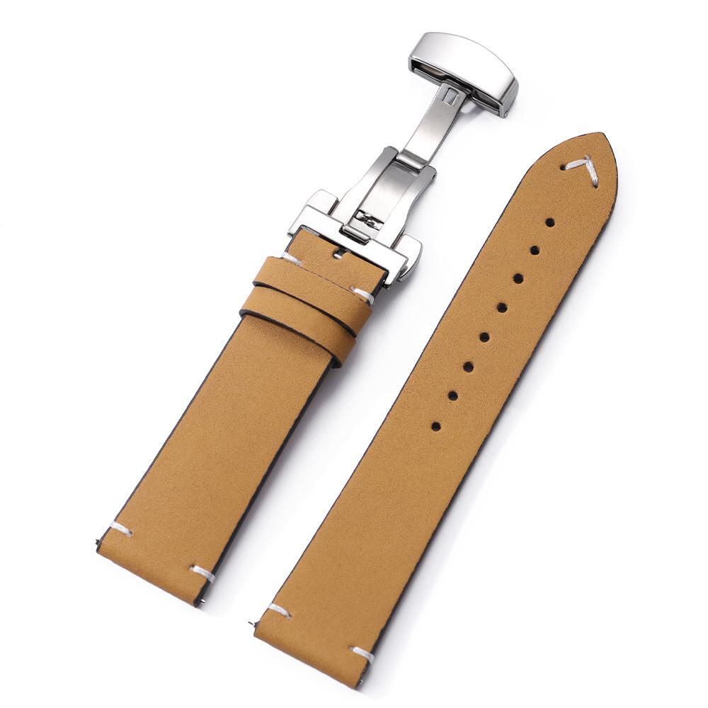 18мм 20мм 22мм Прошитый Ремешок из Коровьей Кожи ПУ для Seiko для Omega Винтажный Телячий Ремешок для Часов Бабочка Пряжка для Мужского Наручного Браслета