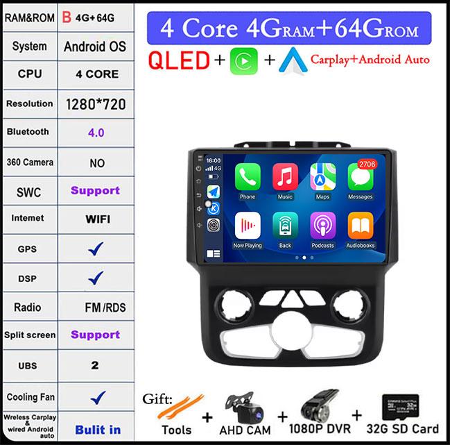 9-дюймовый Android Auto Car Radio для Dodge Ram 1500 2500 3500 2013-2018 Carplay Manual Ac StereoNavigation Carplay Touchscreen BT
