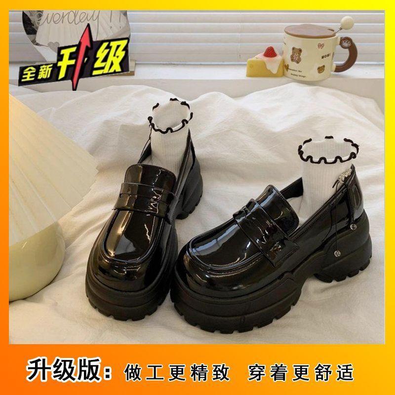 2025 New Spring, Autumn and Winter Women's Shoes Platform One-pedal Jk Black Loafers British Style Small Leather Shoes Women's Single Shoes