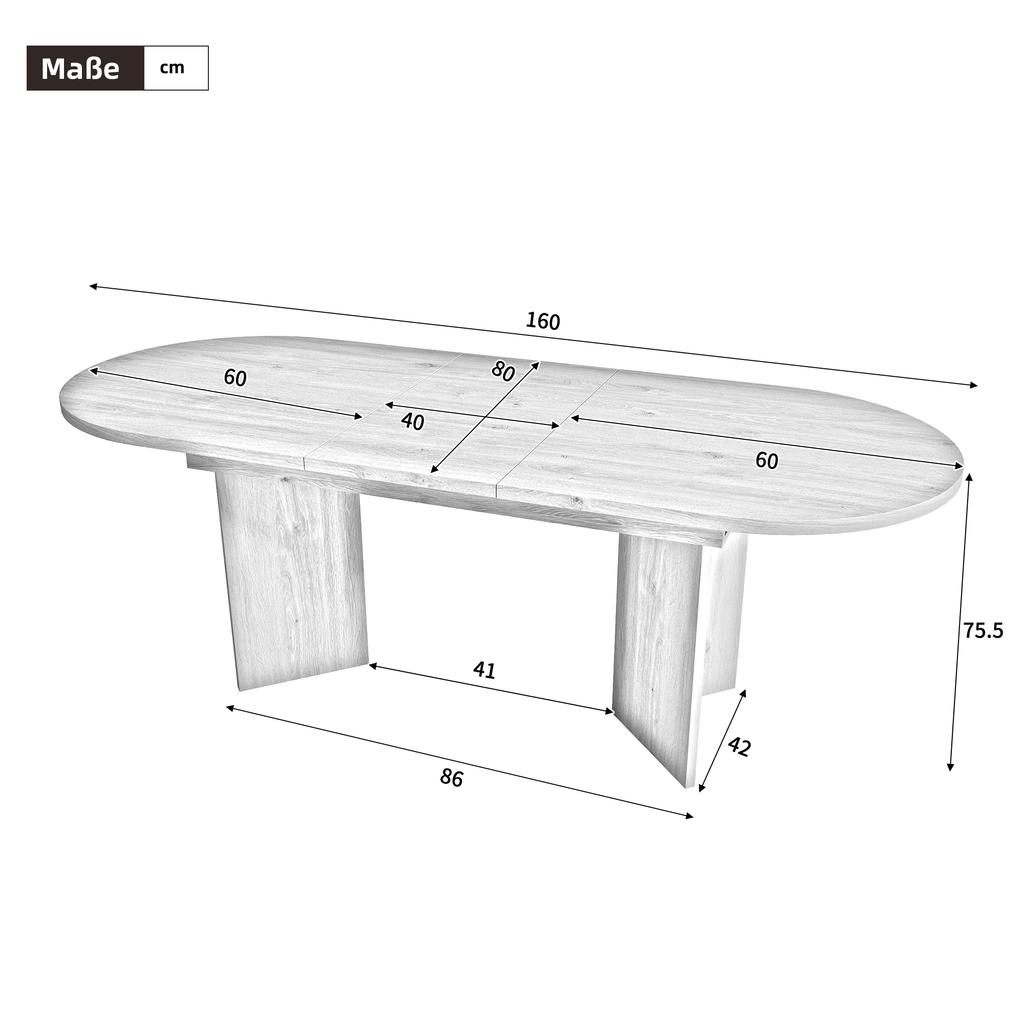 Extendable dining table 120/160 * 80 cm, suitable for 4–6 people, rounded corners, thickened tabletop, simple style, oak color(old sku:N634D0003E)