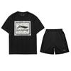 Футболка с логотипом и однотонные шорты Sport Lifestyle Series, повседневный спортивный комплект для мужчин, черный цвет AHST469-2+AKST633-1