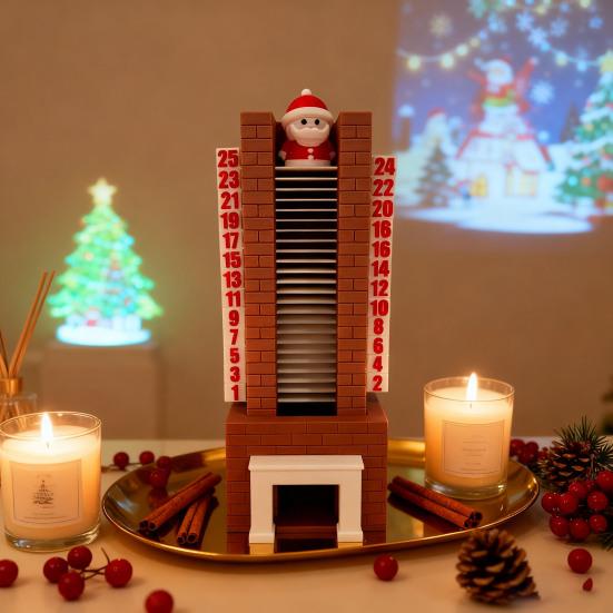 Календарь Адвента с Сантой 25 дней Санта у камина Елочное украшение Рождественский календарь обратного отсчета