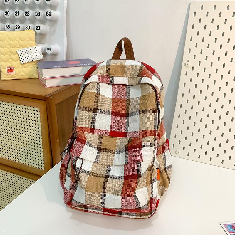 Студенческий школьный рюкзак в клетку в стиле ретро, большой вместимости