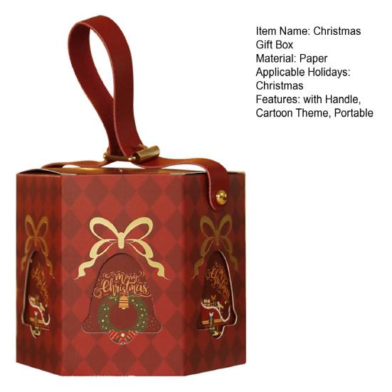 Рождественская подарочная коробка с ручкой, мультяшные фрукты, конфеты, угощения, сладости, шоколад, коробка для хранения, шестиугольная, квадратная, бумажная упаковочная коробка, товары для вечеринок