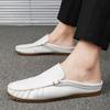 Leather Half Shoes for Men Backless Loafers Slippers Mules Men Casual Shoes Outdoor Man Slides Men's Flats Non-slip Lazy Shoes