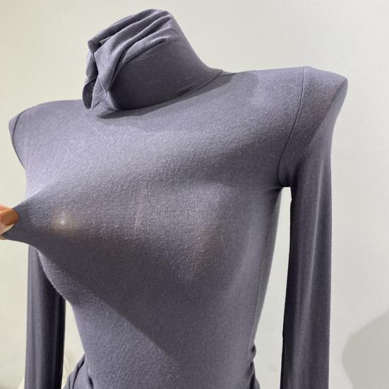 Женские топы с высоким воротником, длинными рукавами, облегающая базовая рубашка, однотонная эластичная рубашка, осенне-зимние базовые топы