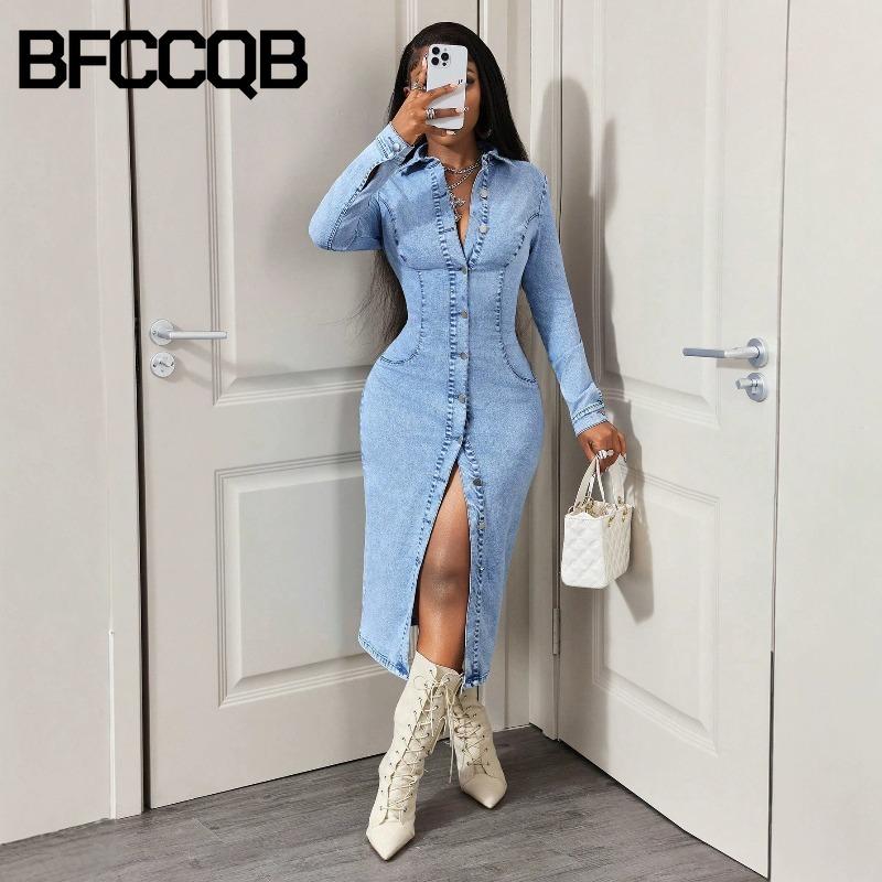 BFCCQB Женские модные летние весенние однотонные с принтом платья-поло с длинным рукавом повседневные