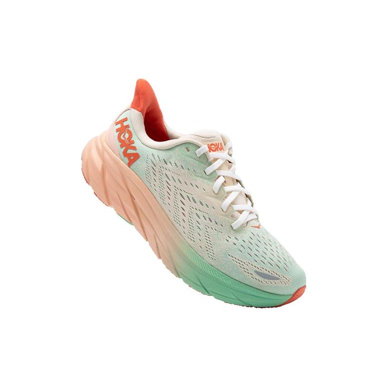 Hoka One One Clifton 8 Универсальные Удобные Тканевые Нескользящие Прочные Низкие Повседневные Беговые Кроссовки Женские Розовый Зеленый 1119394-SGAS