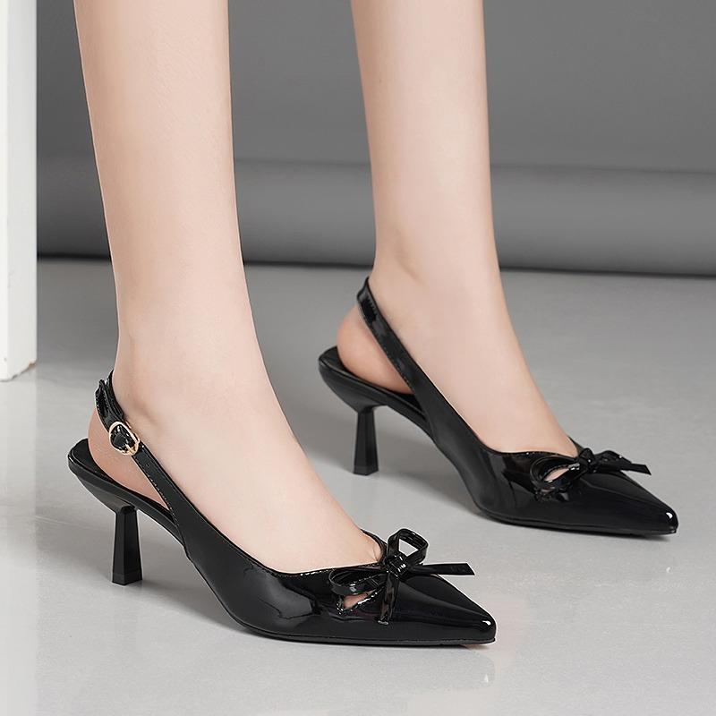 Мода 2025 Новые летние туфли-лодочки с острым носком и бантом, элегантные, модные, на шпильке, сексуальные, универсальные, с ремешком, нескользящие, модные нишевые сандалии женские