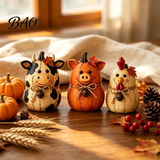 Desktop Fall Party Decor 3PCS Rustic Autumn Harvest Wooden Ornaments, Animal Designs Retro Country Style Thanksgiving Ornaments Distressed Farmhouse
