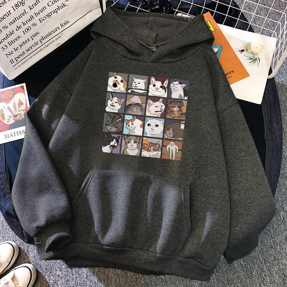 Funny Meme Cats Cartoons Print Women Hoody Hip Hop Crewneck