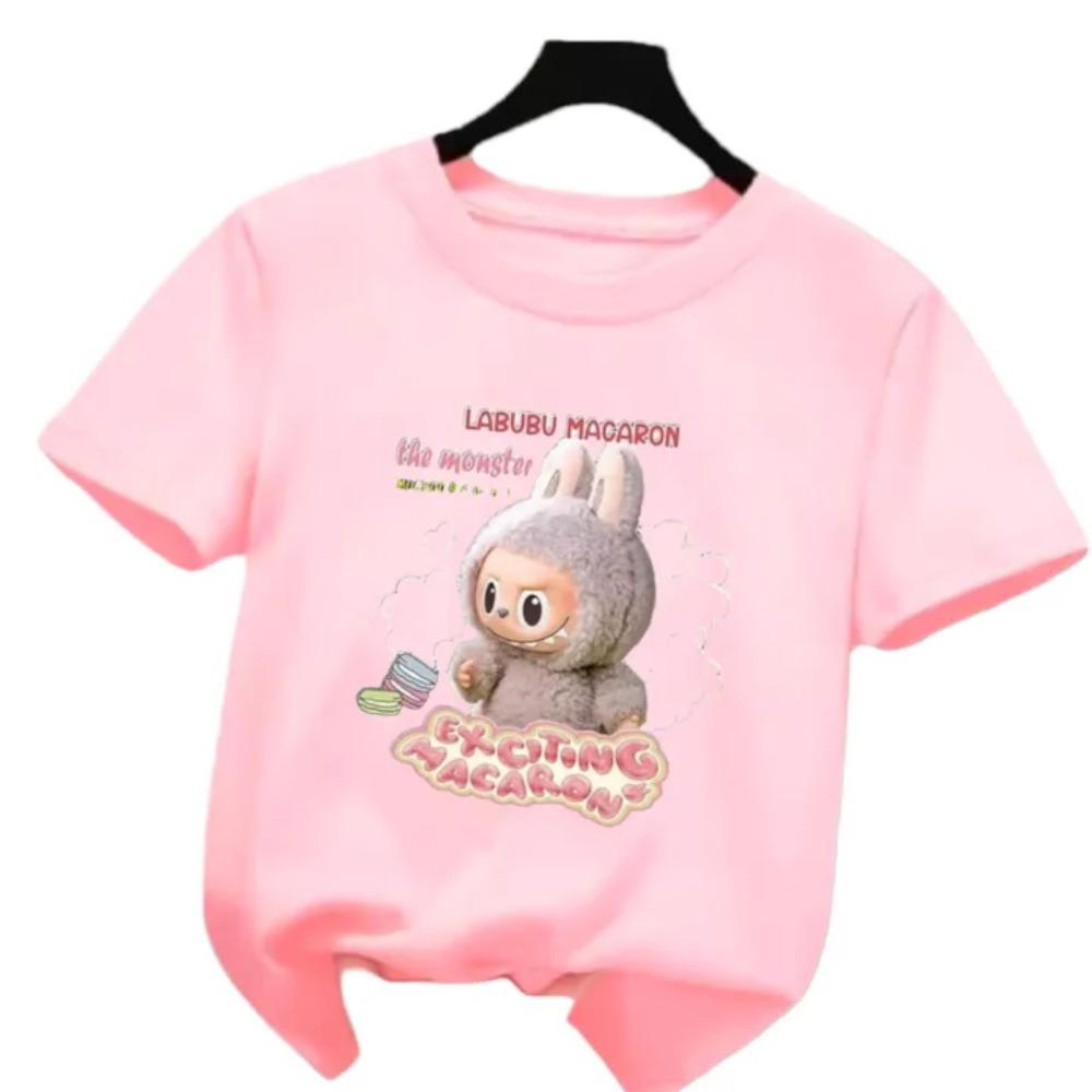 Новая детская футболка Labubu LABUBU Уродливый и милый узор Девочка Круглый вырез Короткий рукав Повседневная Универсальная одежда