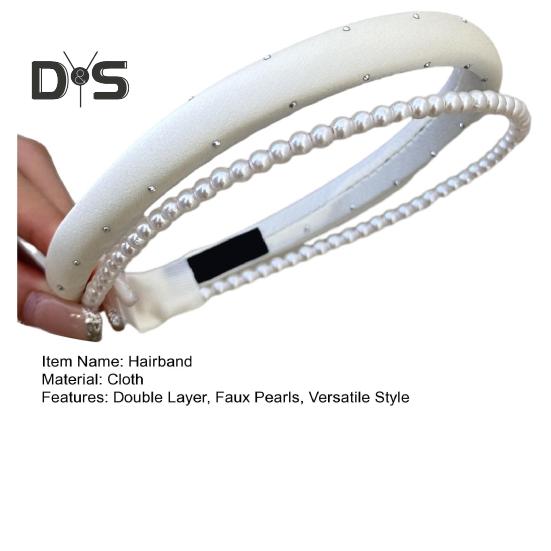 Повязка на голову с имитацией жемчуга, легкая двухслойная повязка на голову, обруч для волос во французском стиле, мягкий на ощупь, универсальный аксессуар для одежды