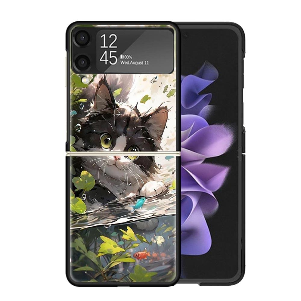 Мультяшные Милые Кошки Рыбки Эстетичные Чехлы Для Samsung Galaxy Z Flip 4 5 6 7 3 Z Flip7 Flip6 Flip4 Flip5 Flip3 5G Жесткие Ударопрочные Забавные