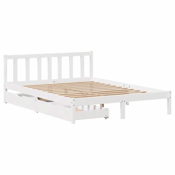 VidaXL Cadre de lit avec tiroirs blanc 140x200 cm bois de pin massif, sommier, cadre de lit double, cadre de lit en bois 3301476