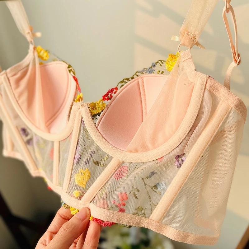 New Lace Camisole Ultra Thin Underwear Sexy Lace Embroidery Push Up Bra Set Women Romantic Flowers Body Shaper Tops and Panties