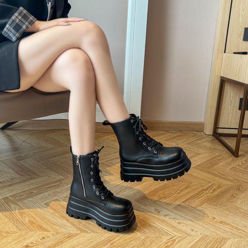 Cos увеличение высоты 9 см британский стиль демонстрация ног тонкие средние короткие сапоги локомотивные сапоги новые сапоги Martin на толстой подошве увеличивающие высоту туфли плоская подошва