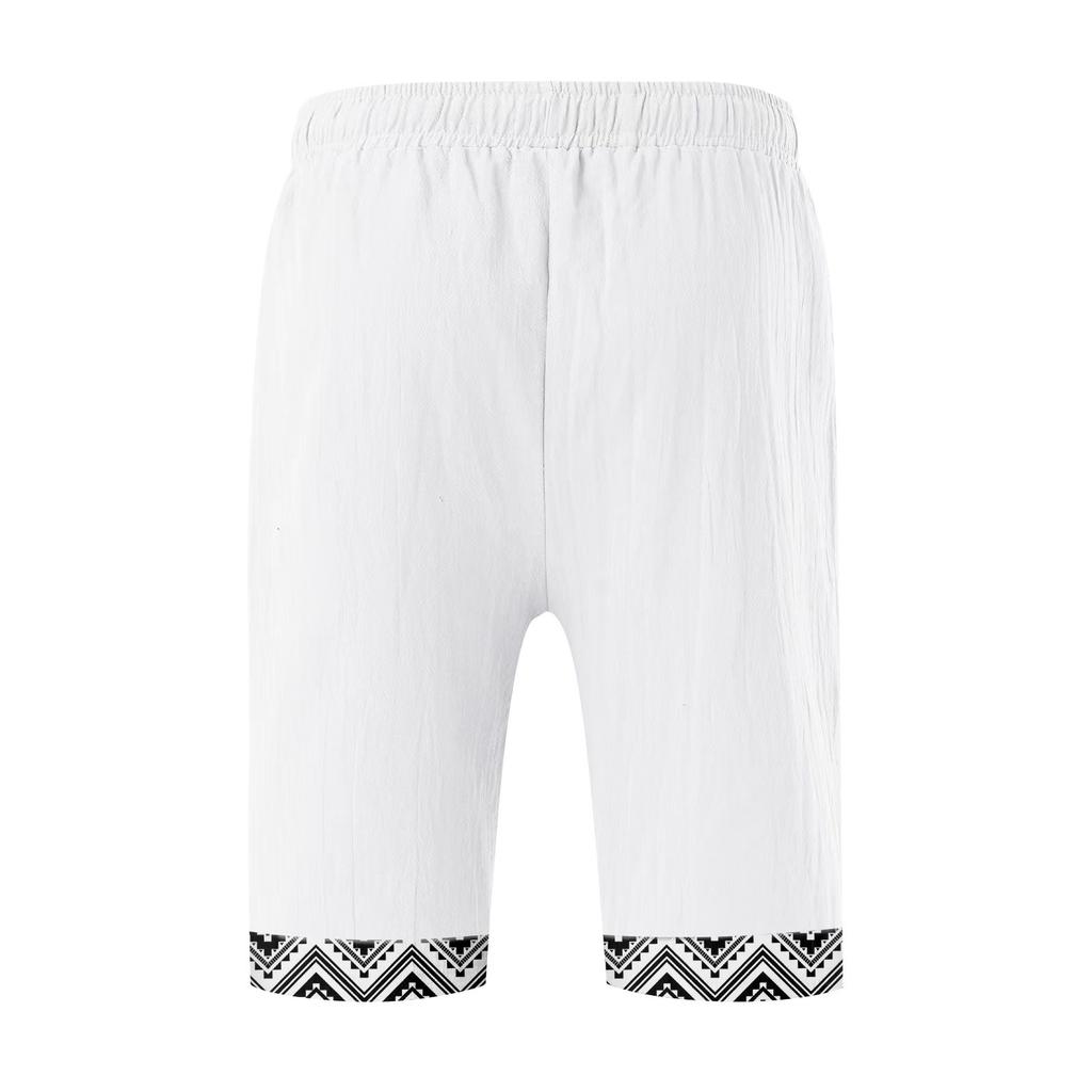Мужские хлопковые и льняные однотонные спортивные штаны со шнуровкой, мужские шорты, повседневные брюки
