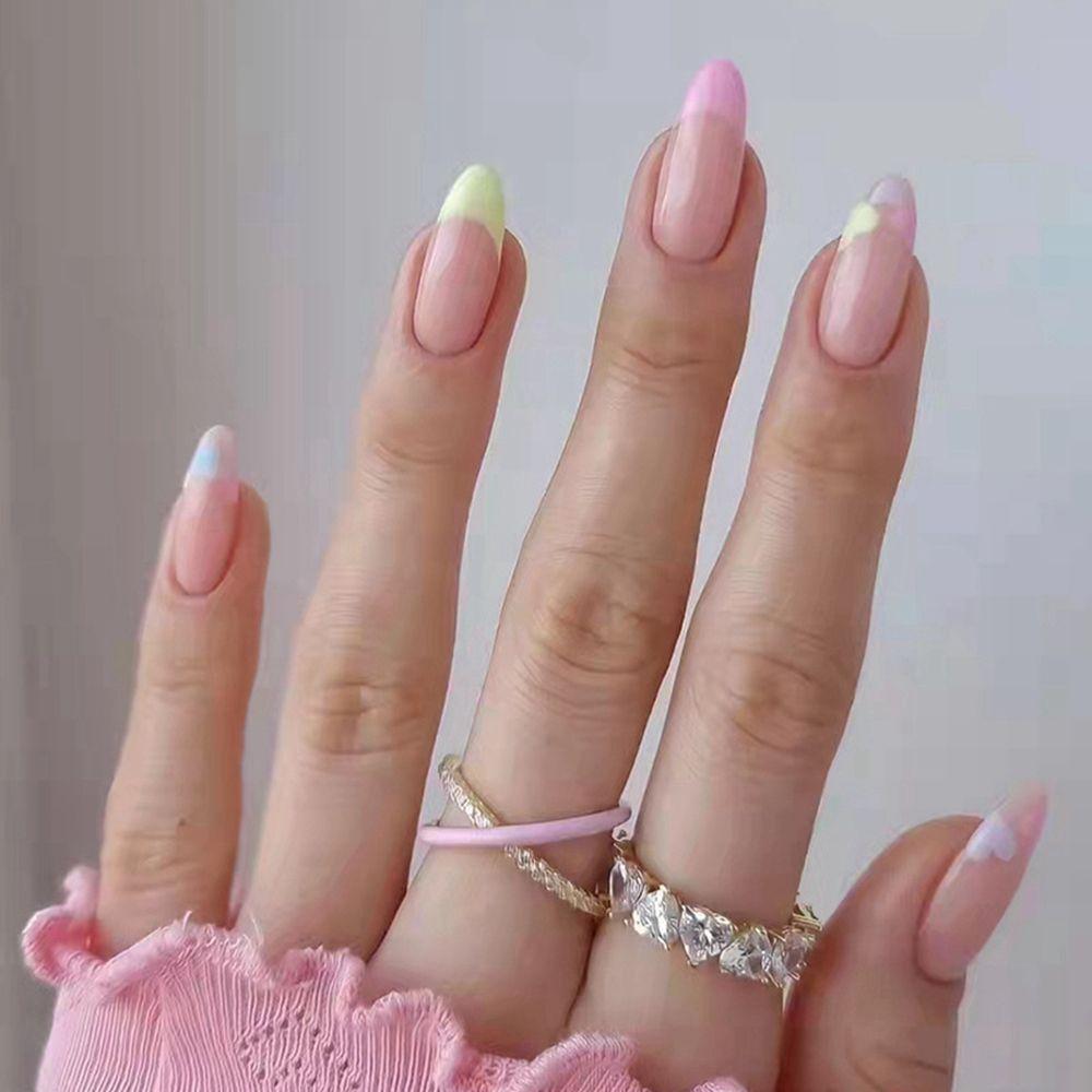 Press On Nails Full Cover Artificial French Fake Nails Nail Tips Wearable Almond False Nails