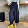 Dark Blue Korean-Style High-Waisted Wide-Leg Pants for Women - Plus Size, Slimming, Casual, 100% Cotton, Autumn Suitable.
