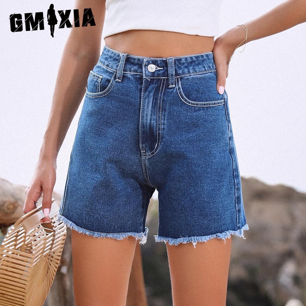 GMXIA Трендовые свободные повседневные джинсовые шорты с высокой талией, свободные утягивающие брюки