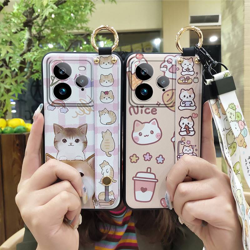 Kickstand Anti-dust Phone Case For Realme GT7 Pro Soft Case Cute Silicone Protective Cartoon Fashion Design Ring Lanyard