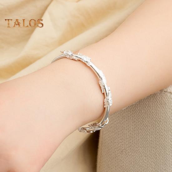 Women Bangle Adjustable Opening Design Floral Embossed Polished Alloy Ethnic Style Wrist Jewelry for Everyday Special Occasions