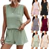 Women's Fashion Round Neck Sleeveless Pocket Women's T-shirt Shorts Women's Set