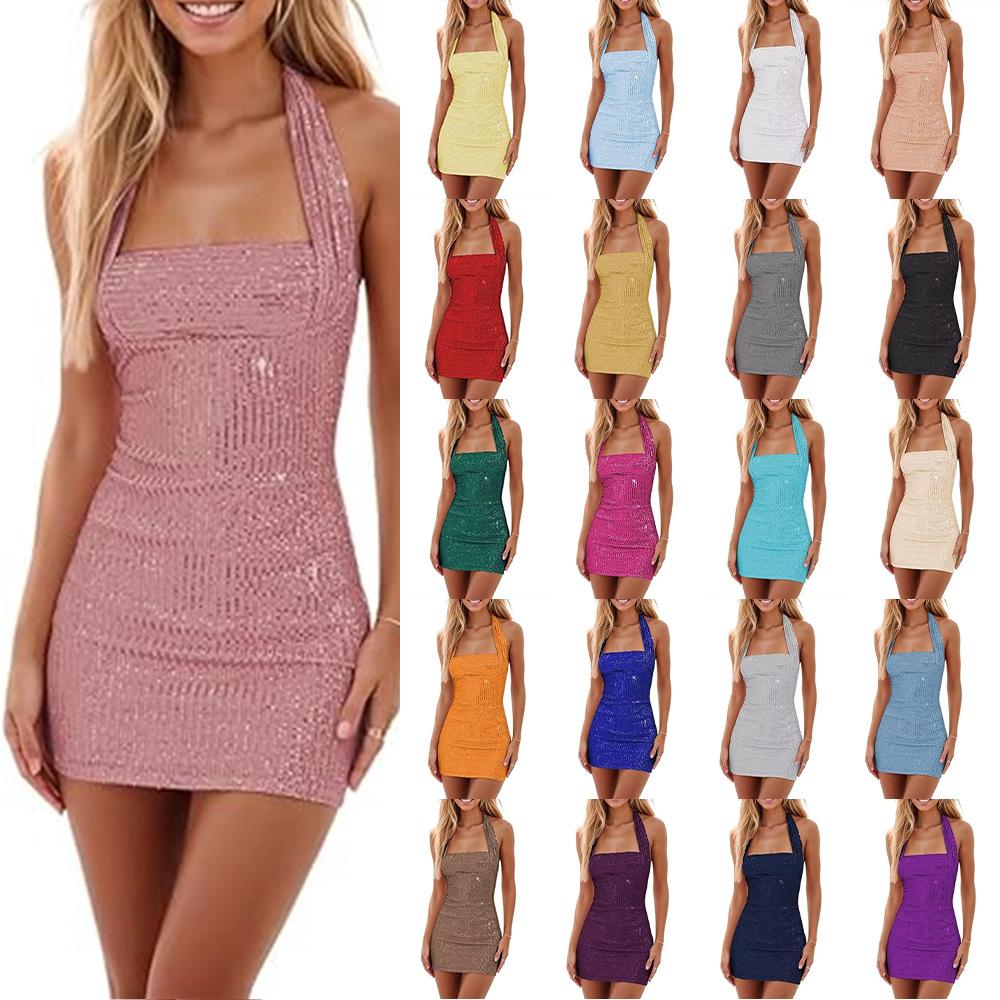 2025 юбка женское платье французская юбка с пайетками на подтяжках обтягивающая юбка с открытой спиной короткая юбка бедра юбка сексуальное платье