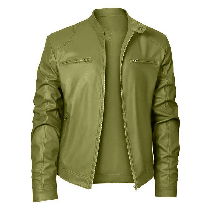 European and American men's clothing men's leather jacket male teen stand-up collar punk men's locomotive leather jacket plus logo