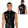 Мужская модная куртка без рукавов на молнии с мокрым эффектом из лакированной кожи с воротником-стойкой, жилет, топы, клубная одежда