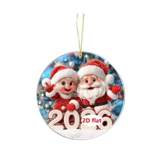 Рождественское украшение 2026 года, мультяшный Санта-Клаус, снеговик, олень, 2D акриловое украшение для рождественской елки, для дерева, двери, окна, украшение для автомобиля