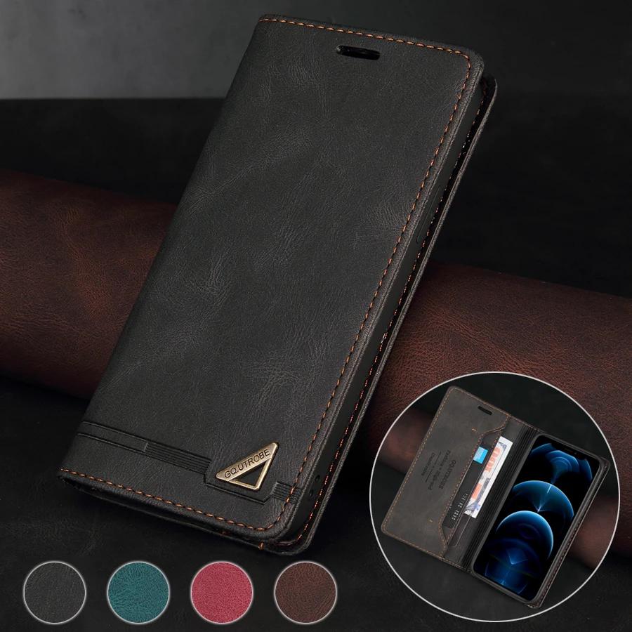 Кожаный флип-кошелек с защитой от кражи для Samsung Galaxy S24 Ultra S23 Plus S22 S21 A14 A15 A34 A35 A53 A54 A55, задняя крышка с подставкой и слотом для карт