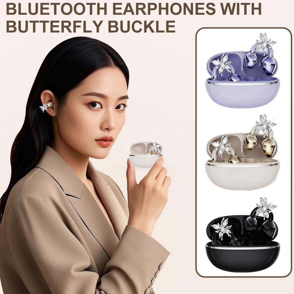 Спортивные Bluetooth 5.4 Наушники Беспроводные Вставные Наушники-клипсы Интеллектуальное Шумоподавление Наушники Бабочка Алмазная Пряжка Декор