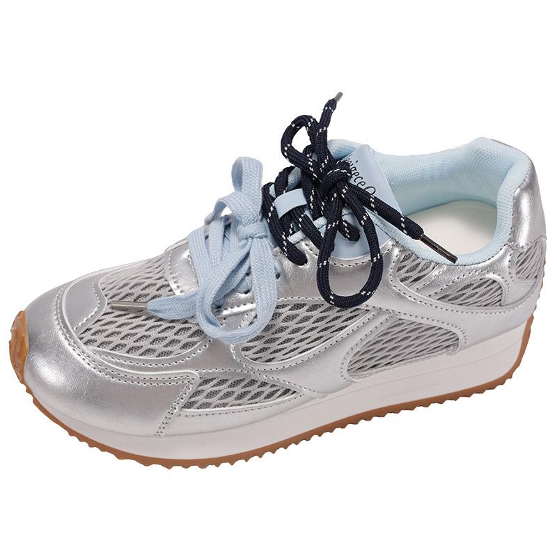 Женские кроссовки Queen Fan Silver Retro Platform для тренировок, обувь 2025, новые летние, увеличивающие рост, повседневные кроссовки для ношения с юбкой