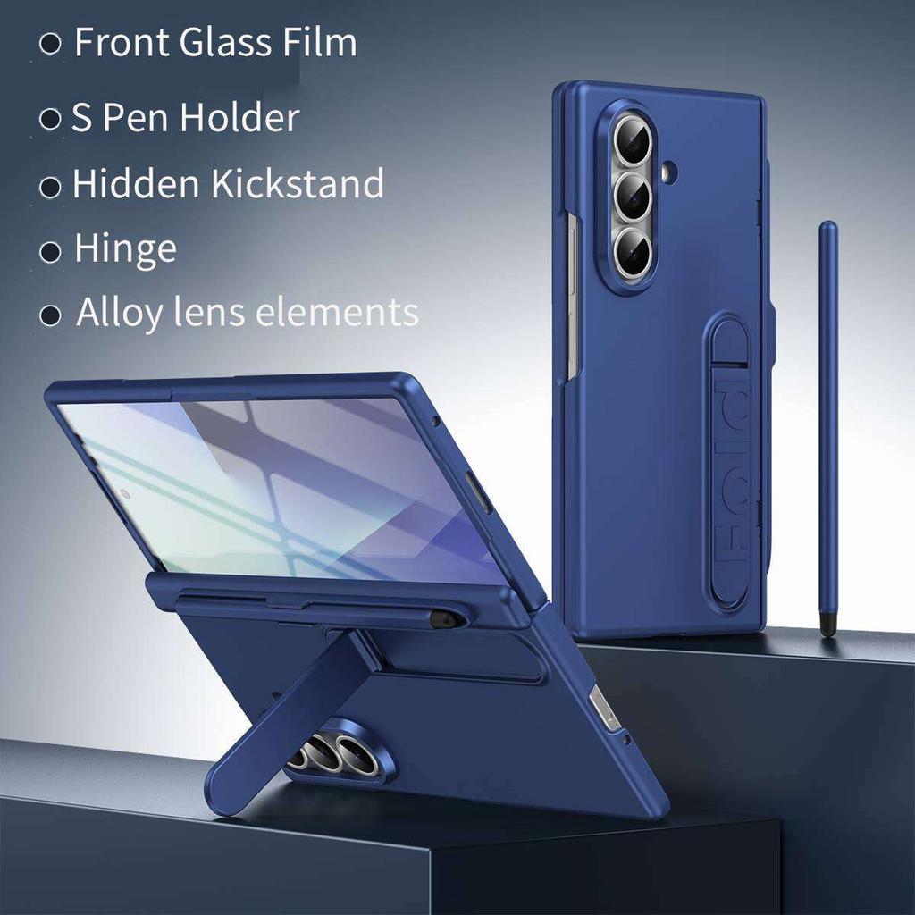 Чехол для Samsung Galaxy Galaxy Z Fold 7 6 5 4 3 с держателем для S Pen и стилусом, Невидимая подставка, Встроенная защитная пленка для экрана, Защитные бамперы для телефона