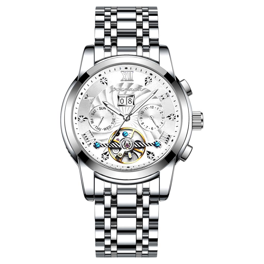 New Top Chronograph Automatic Mechanical Tourbillon Business Wristwatch Luxury Hollow Waterproof Stainless Steel Men Watches