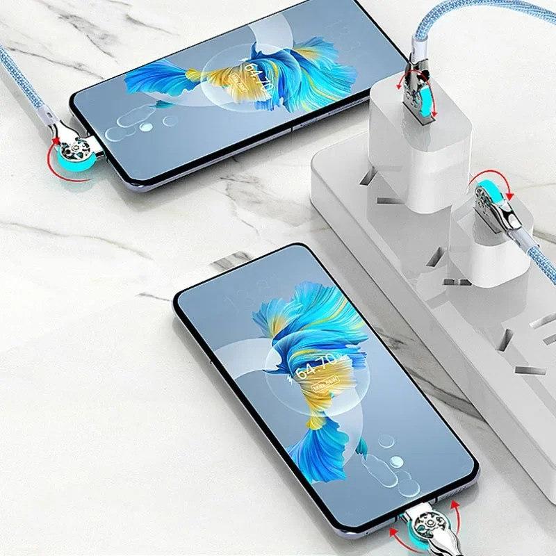 Кабель для быстрой зарядки, вращение на 180 градусов, кабель для передачи данных из сплава Micro Type C для Huawei, Samsung, Xiaomi, плетеный аксессуар для зарядного устройства для телефона