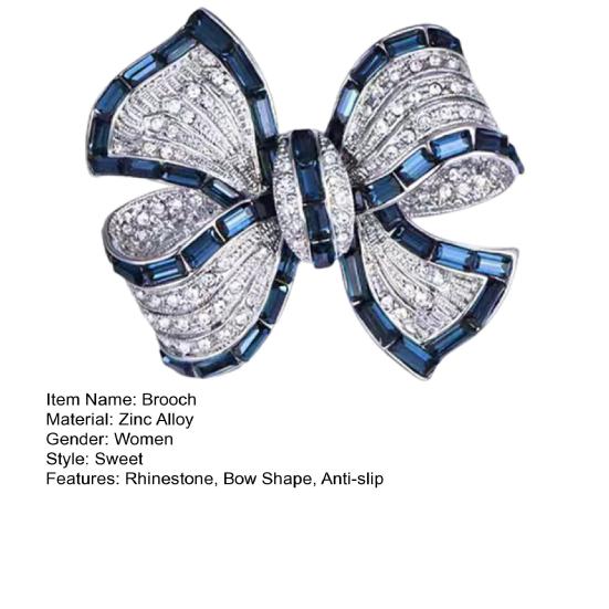 Women Brooch Bow Shape Rhinestone Anti-slip Wear-resistant Suit Coat Collar Hat Scarf Decoration Clothes Pin Prom Party Garment Jewelry